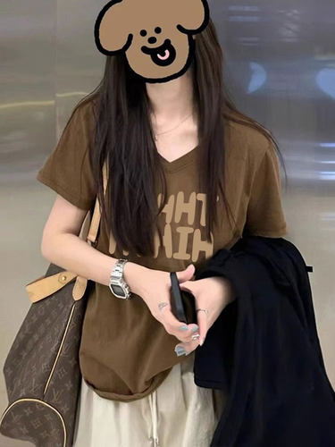 v领宽松短袖女款夏季休闲风