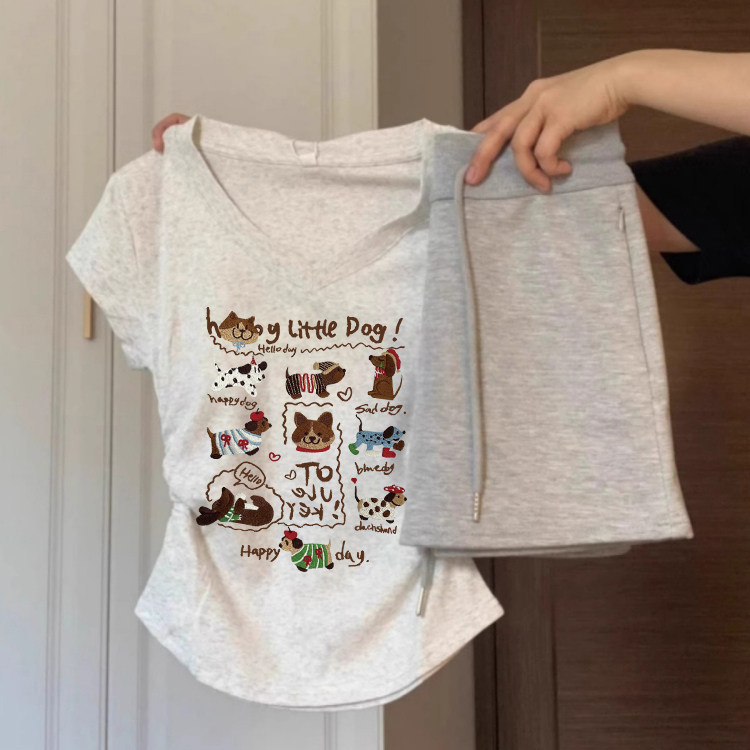 美式chic韩系穿搭v领短袖t恤女正肩夏季修身掐腰小上衣设计感小众