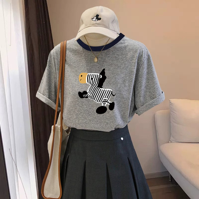 重磅棉宽松撞色短袖女夏季潮流