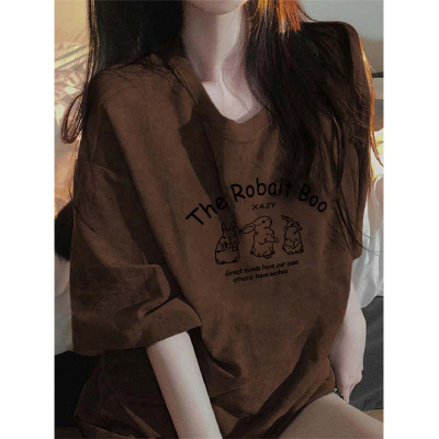 美式复古重磅纯棉短袖t恤女正肩