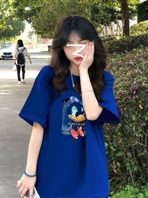 克莱因蓝色卡通短袖大t恤女夏季
