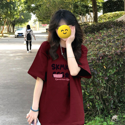 纯棉宽松短袖t恤女夏季小众美式