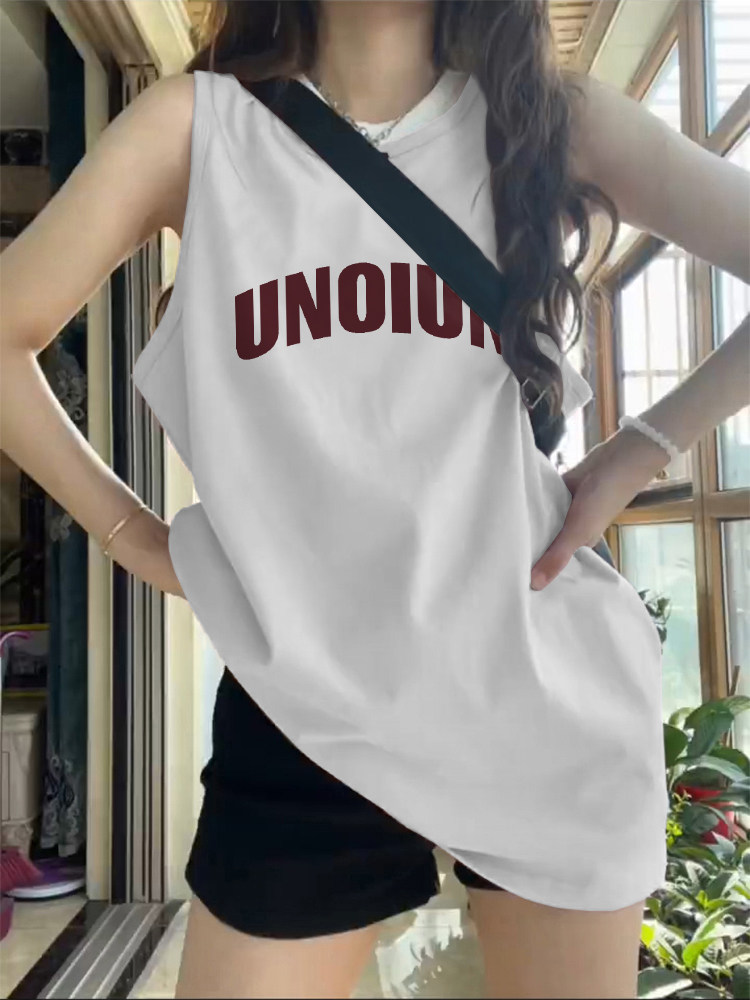 超火中长款背心t恤外穿女生夏季高级感宽松运动棉无袖吊带上衣服