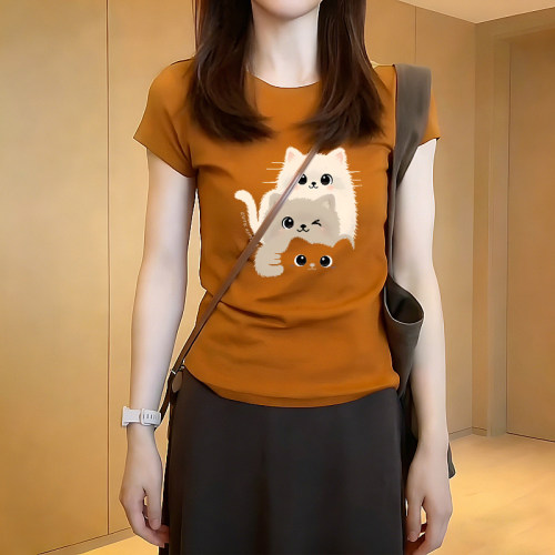 韩版卡通印花正肩短袖t恤女夏季