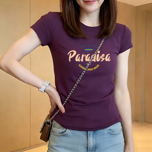 夏日多巴胺紫色修身短袖T恤女