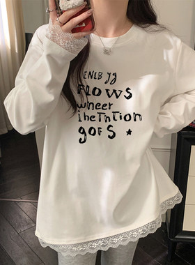 德绒长袖女秋冬季宽松蕾丝超好看