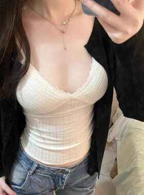 白色蕾丝v领吊带背心女款夏内搭