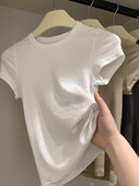 2026新款 正肩t恤女夏装 高级感独特别致上衣 显瘦短袖 简约白色修身