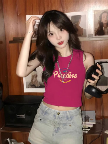 流行短款重磅棉修身背心女夏季