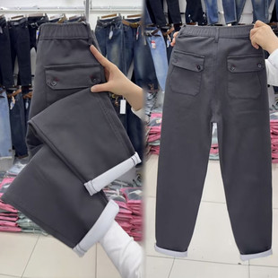 卷边九分休闲裤 高腰显瘦哈伦裤 子棉 女2025秋冬新款 加绒牛仔老爹裤