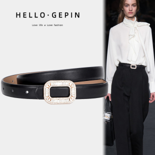 配西装 饰牛仔裤 连衣裙子黑色腰带 百搭真皮ins潮水钻装 皮带女时尚