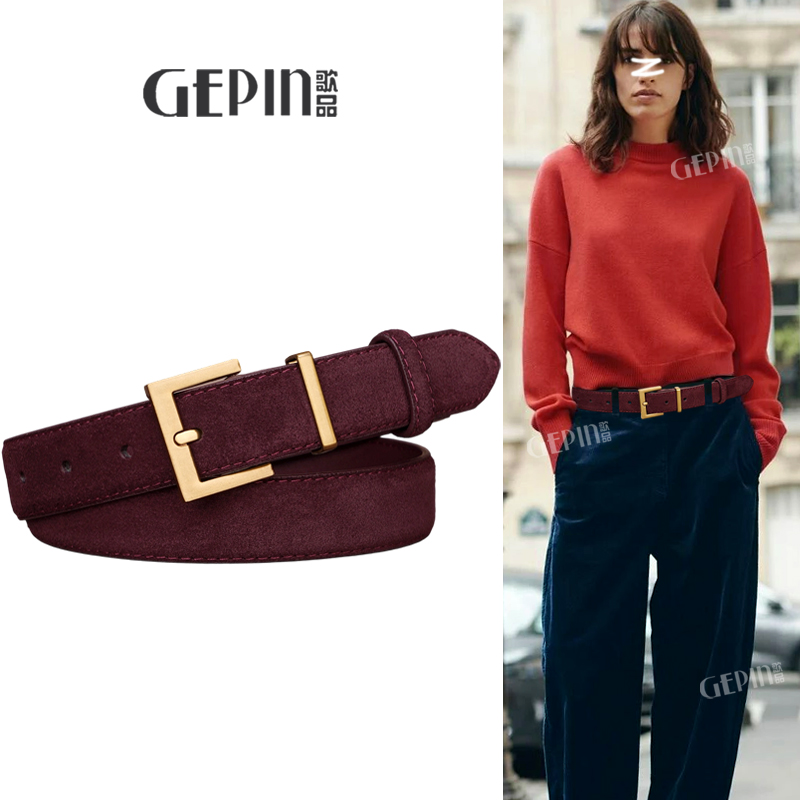 咖色真皮腰带女款复古配牛仔裤带