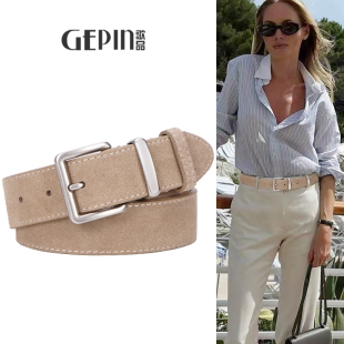 卡其色腰带女款真皮复古百搭小众设计高级感配牛仔裤2025新款皮带