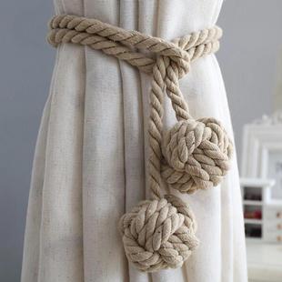 时尚麻绳窗帘绑带捆绑绳子挂球束带窗帘扣扎带流苏欧式花简约现代