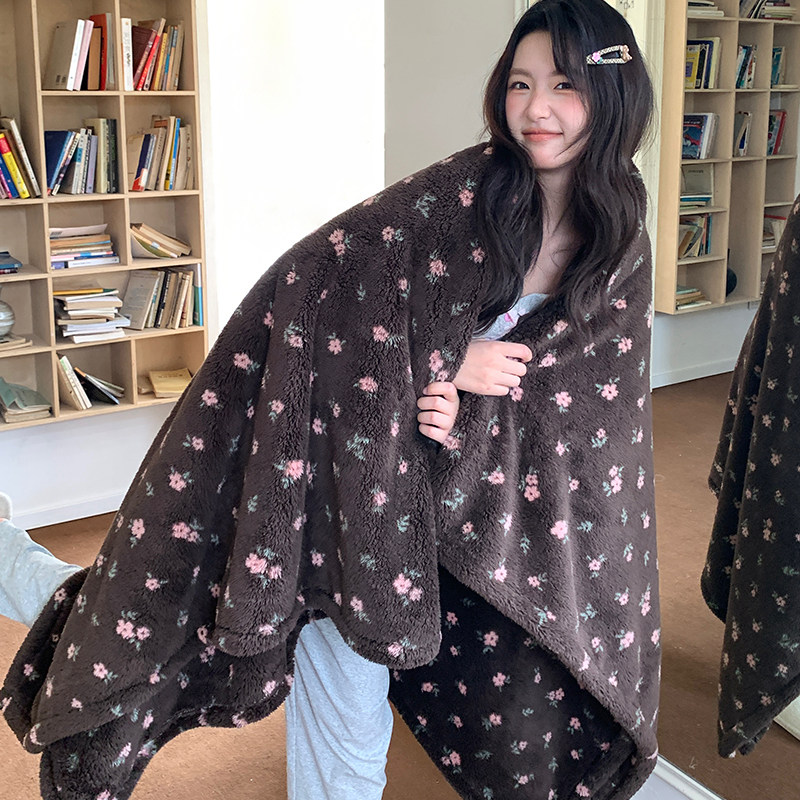 花田小汐 冬日美拉德碎花保暖毯加厚泡芙绒毛毯披肩午睡毯沙发毯