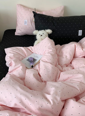 黑粉波点全棉少女心四件套