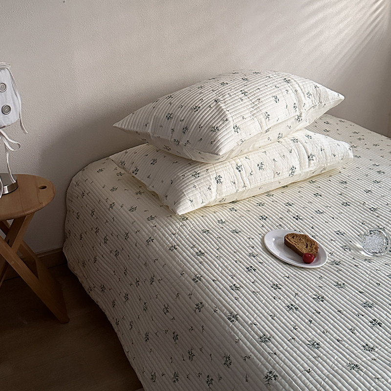 花田小汐 韩式碎花双面全棉绗缝夹棉床盖三件套四季通用纯棉床单