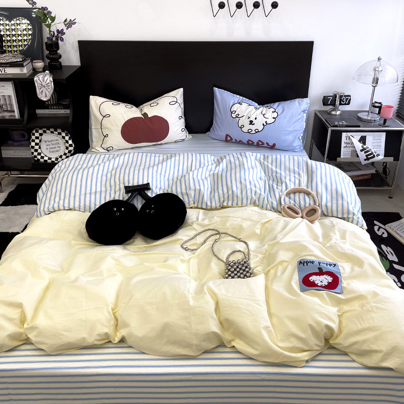 花田小汐 小白狗 可爱水洗棉全棉四件套纯棉床单床笠款被套三件套,床上用品,床品套件/四件套/多件套,淘宝优惠券,粉丝福利购,淘宝优惠卷