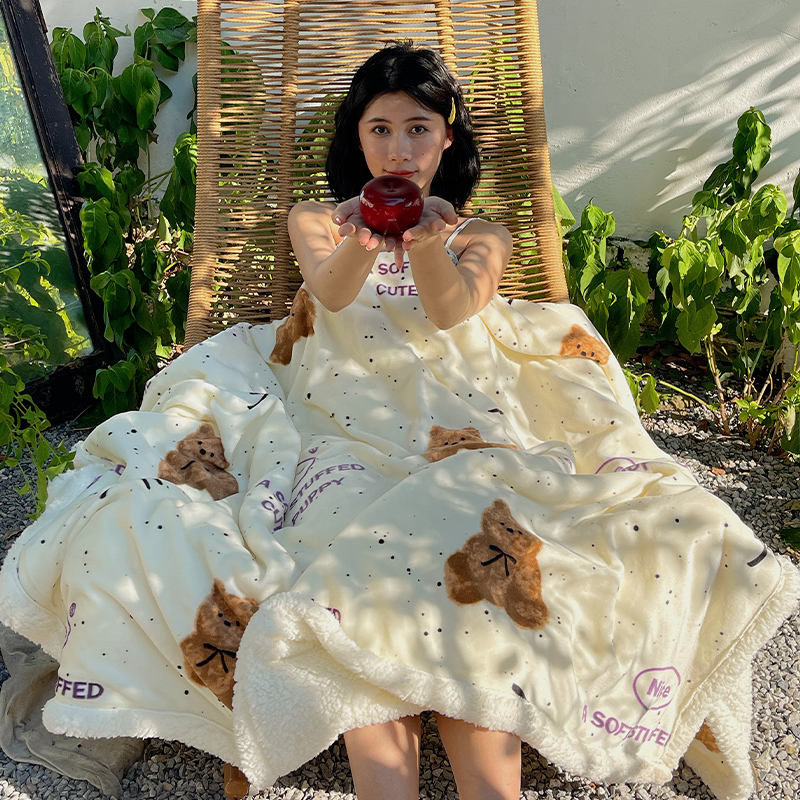 毛绒小熊加厚双层牛奶绒毛毯