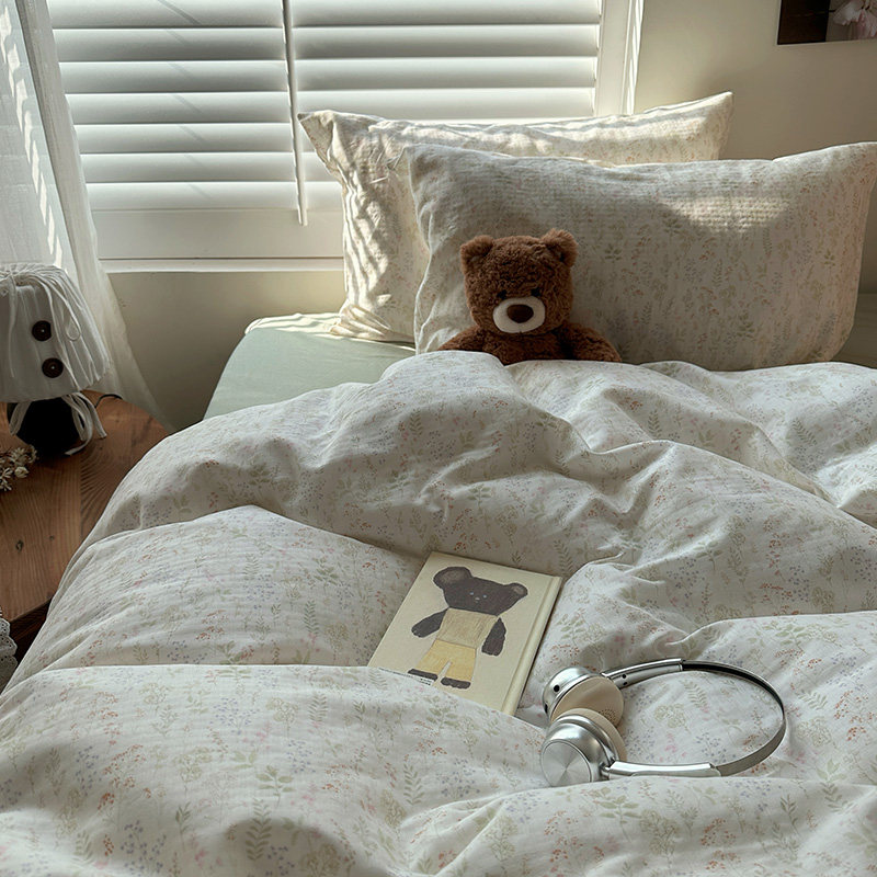 花田小汐 缕缕春天 全棉碎花双层纱四件套纯棉床单被套宿舍三件套,床上用品,床品套件/四件套/多件套,淘宝优惠券,粉丝福利购,淘宝优惠卷