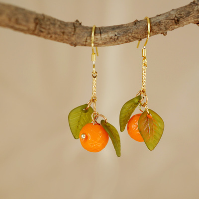 大吉大利小橘子吉祥原创设计耳饰