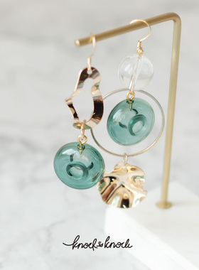 小众设计祖母绿色波西米亚超大夸张长款925银耳环防敏螺旋耳夹女