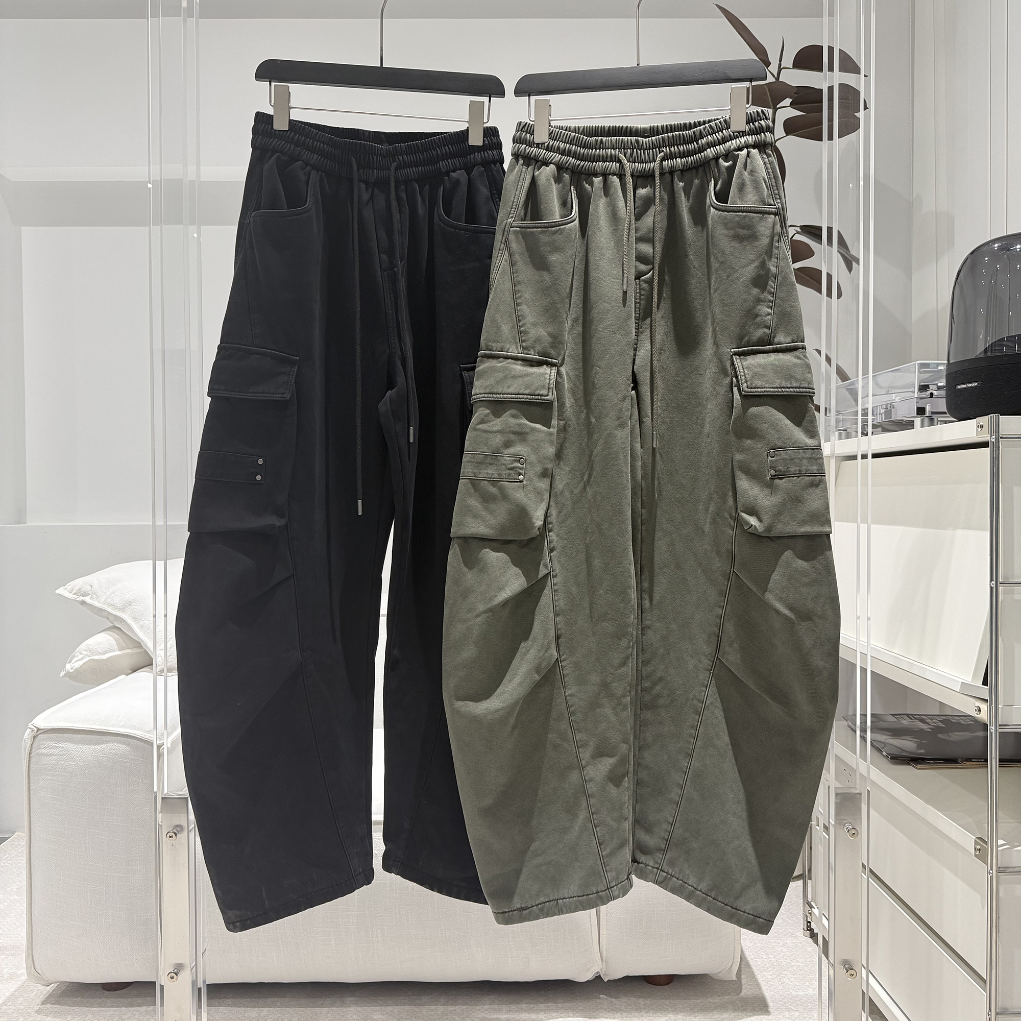 【加绒】工装大口袋阔腿长裤新款时尚宽松休闲松紧腰抽绳男款长裤