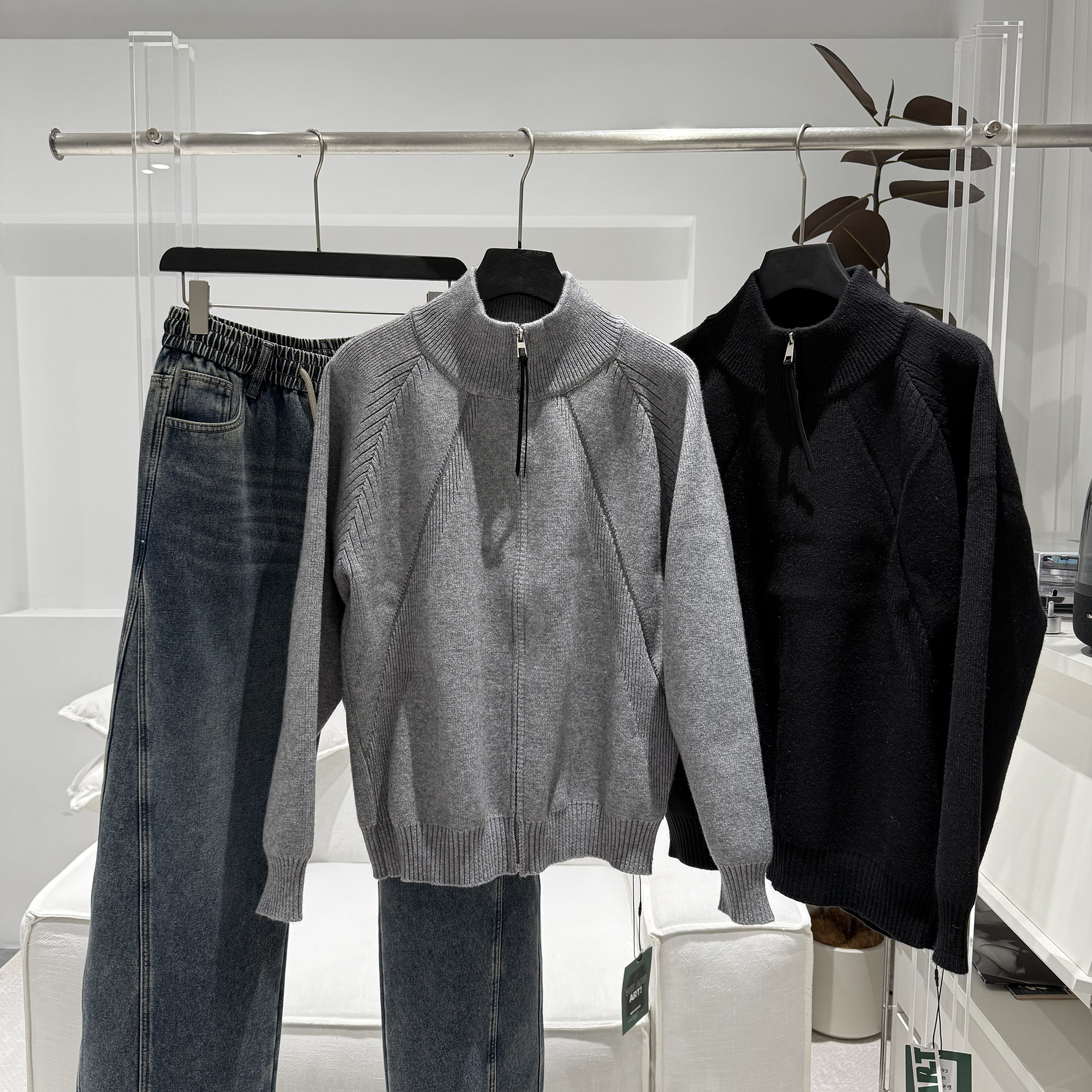 半高领开衫毛衣2025冬季新款时尚休闲纯色拉链男装针织上衣