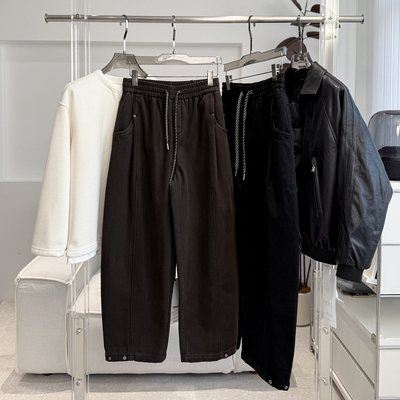 [加绒牛仔休闲裤】2025新款潮流时尚宽松阔腿松紧腰抽绳男款长裤