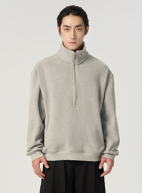 APOECHO 灰色立领半拉链宽松百搭卫衣休闲长袖保暖上衣