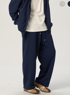 APOECHO 秋冬休闲直筒保暖长裤男士双色运动抽绳卫裤垂感阔腿裤