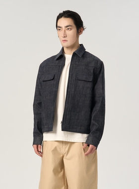 APOECHO 秋冬新款男士复古翻领拉链冈山牛仔外套宽松工装夹克