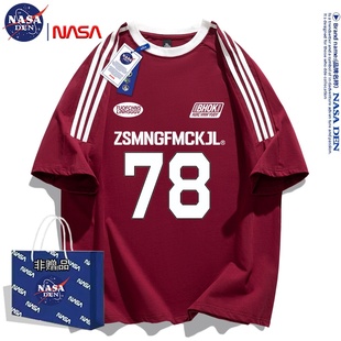 NASA联名纯棉短袖 潮牌上衣休闲潮流宽松三条杠重磅印花 T恤女夏季