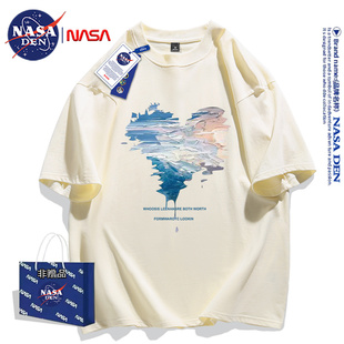 女士纯棉短袖 NASA联名2024夏季 T恤潮流五分袖 打底衫 慵懒印花体恤