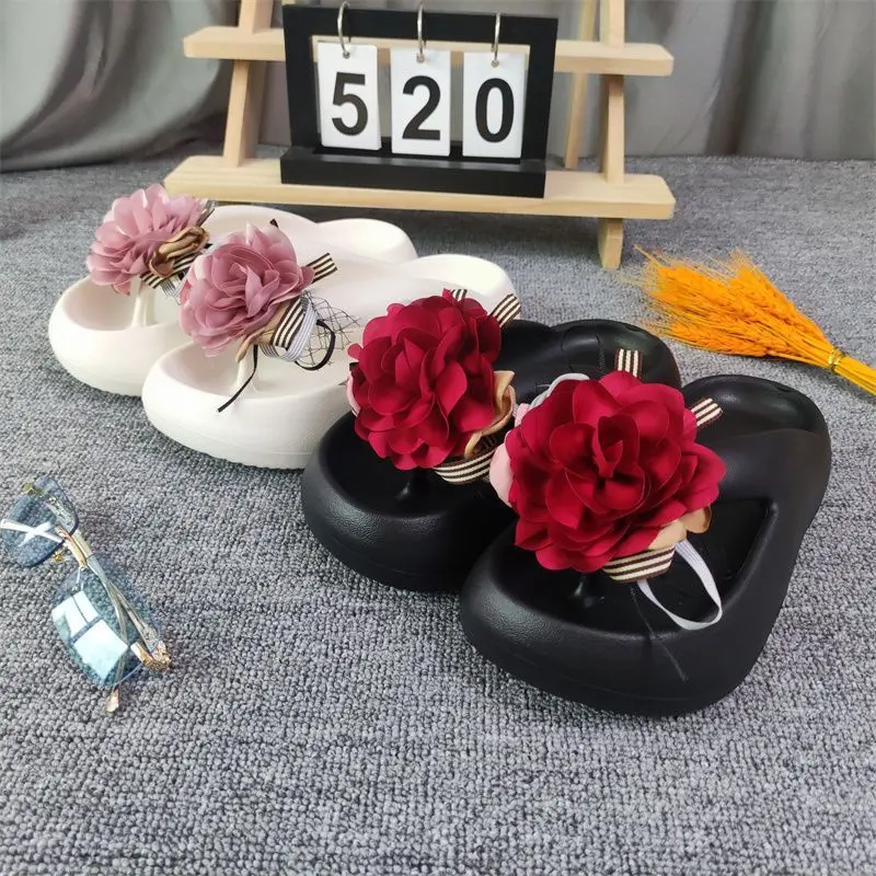 人字拖女花朵外穿海边旅游沙滩鞋气质松糕厚底坡跟拖鞋甜美凉鞋女,女鞋,人字拖,淘宝优惠券,粉丝福利购,淘宝优惠卷