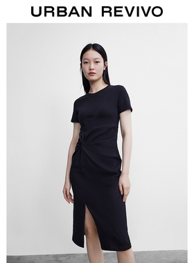 UR同款黑色夏季新品女装休闲时尚扭结紧身宝藏连衣裙WL12S7FN2001