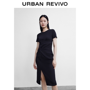 UR同款黑色夏季新品女装休闲时尚扭结紧身宝藏连衣裙WL12S7FN2001