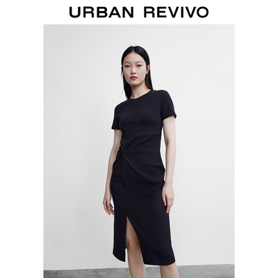 UR同款黑色夏季新品女装休闲时尚扭结紧身宝藏连衣裙WL12S7FN2001