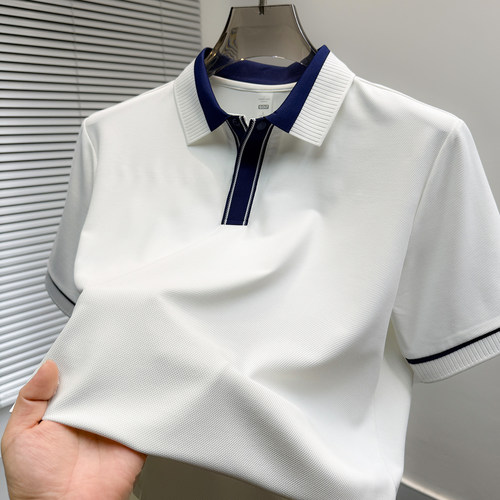 高端暗门襟冰丝凉感短袖男t恤夏