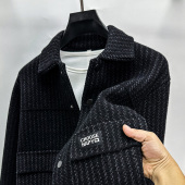 短款 男装 呢子大衣服针织夹克厚 大翻领开衫 潮牌高端毛呢外套男冬季