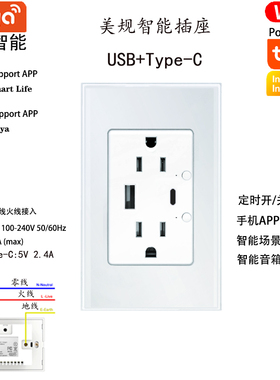 涂鸦120型美规台湾越南电量统计WIFI智能墙壁插座AlexaGooglehome