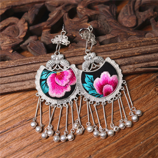 手工大耳坠饰品58 春风屿民族风刺绣老绣蜡染流苏耳环贵州夸张个性