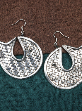 春风屿复古苗银编织纹理鱼耳环女时尚民族风尼泊尔造型个性饰品78