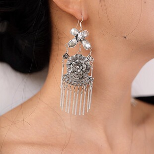 手工掐丝花朵耳环57 耳饰品女新中式 春风屿高级感小众长款 流苏个性