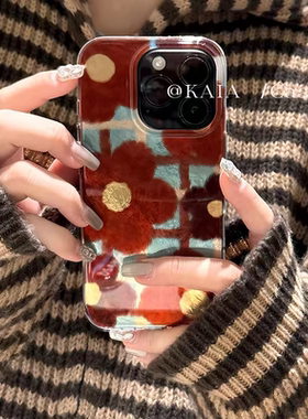 秋冬复古格子小花适用三星S25至尊/s24+/s23/s22/s20/s21手机壳note20/s10锡纸a52女新款高级感A54/a53保护壳