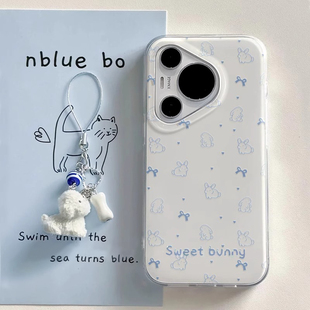 简约奶蓝蝴蝶结小兔IMD适用于苹果17手机壳华为mate/p80nova14小米17/k80/note15可爱oppo reno荣耀400女vivo