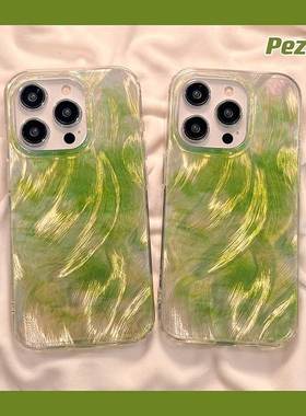 绿色晕染渐变羽纱 IMD适用oppo reno14pro/reno13/reno12手机壳reno10/reno9小众reno8/reno7/6高级感保护壳