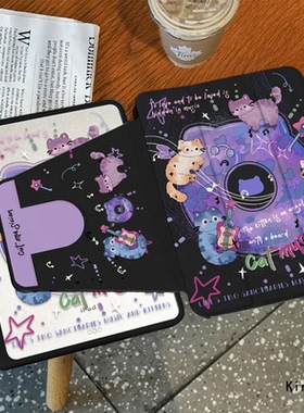 涂鸦音乐猫旋转3折带笔槽iPad2026保护套新款Air7/6/5适用10代苹果iPad11保护壳10.9平板Pro11女13mini7A16