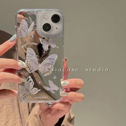 高级感蝴蝶镜面适用红米k60pro手机壳k30pro全包k40s红米note11 5g/note9防摔note12pro个性K50至尊小众女