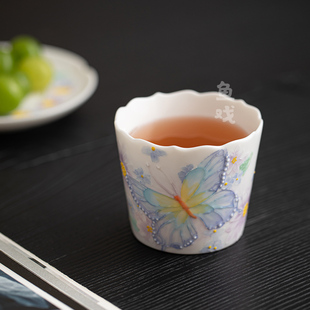 鱼戏有田烧手绘釉下彩陶瓷猪口杯啡啡杯家用主人杯手握杯花茶杯子